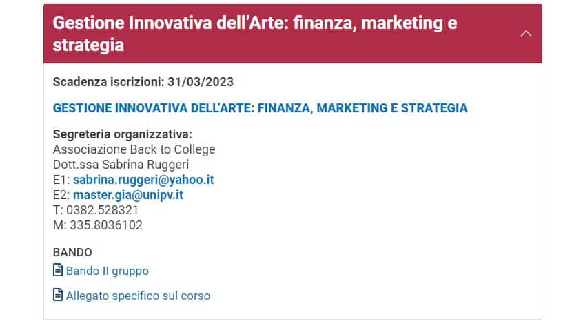 iscrizione master gestione innovativa dell'arte 2023